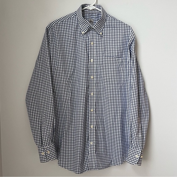 Peter Millar Men’s Blue & White Checkered Nanoluxe Button down Shirt Size Large - Picture 1 of 11